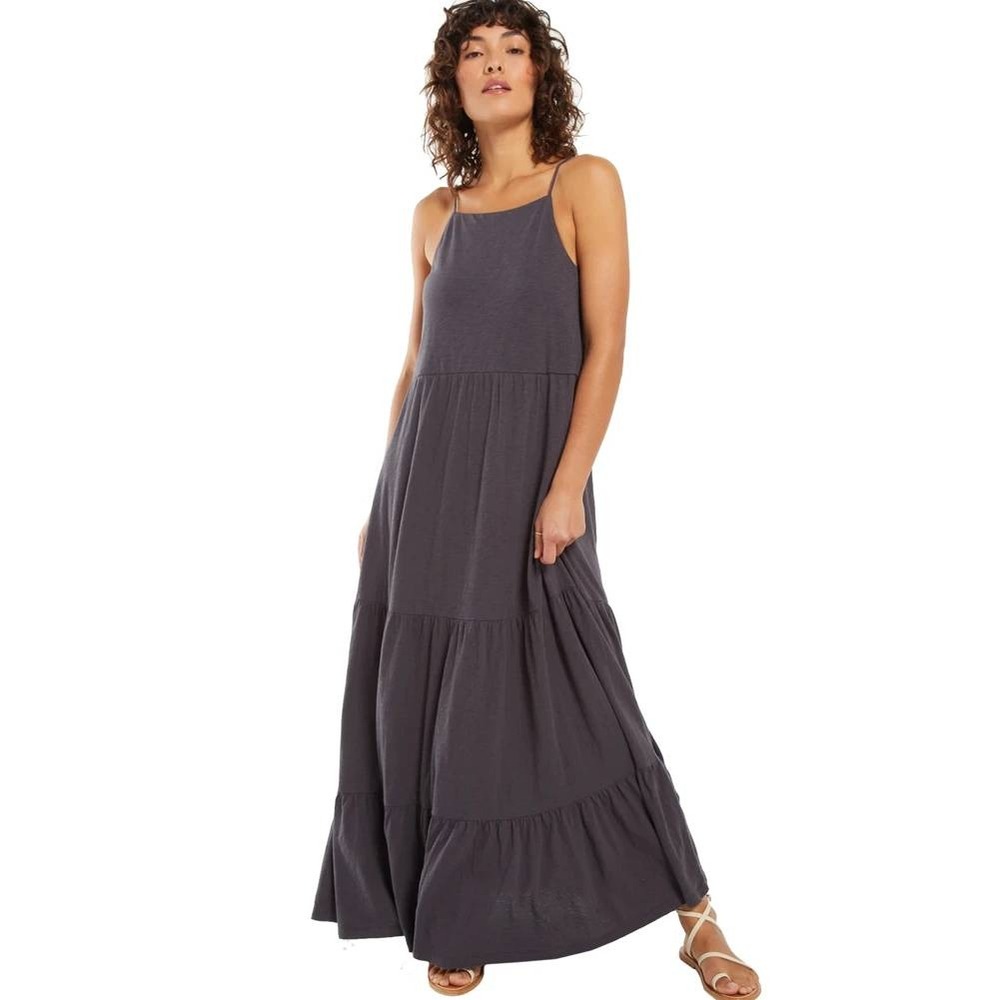 Z Supply Maxi Dress Women Size S Charcoal Grey Tiered Cotton ZD212523S